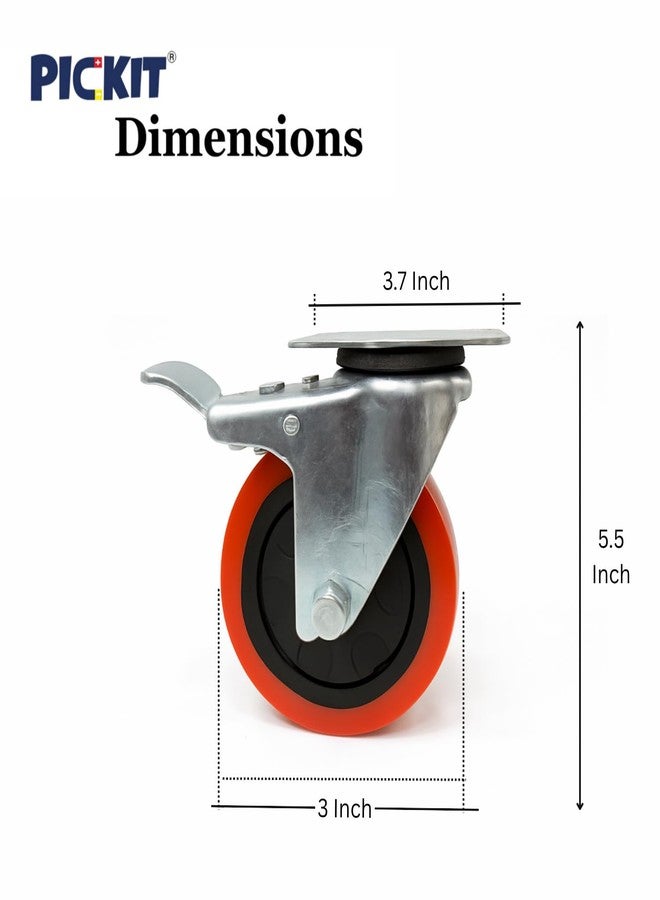 PICKIT Heavy Duty Swivel Caster Wheel | Polyurethane | 360-Degree Movement (With Look 3 Inch, Pack of 2) - Image 5